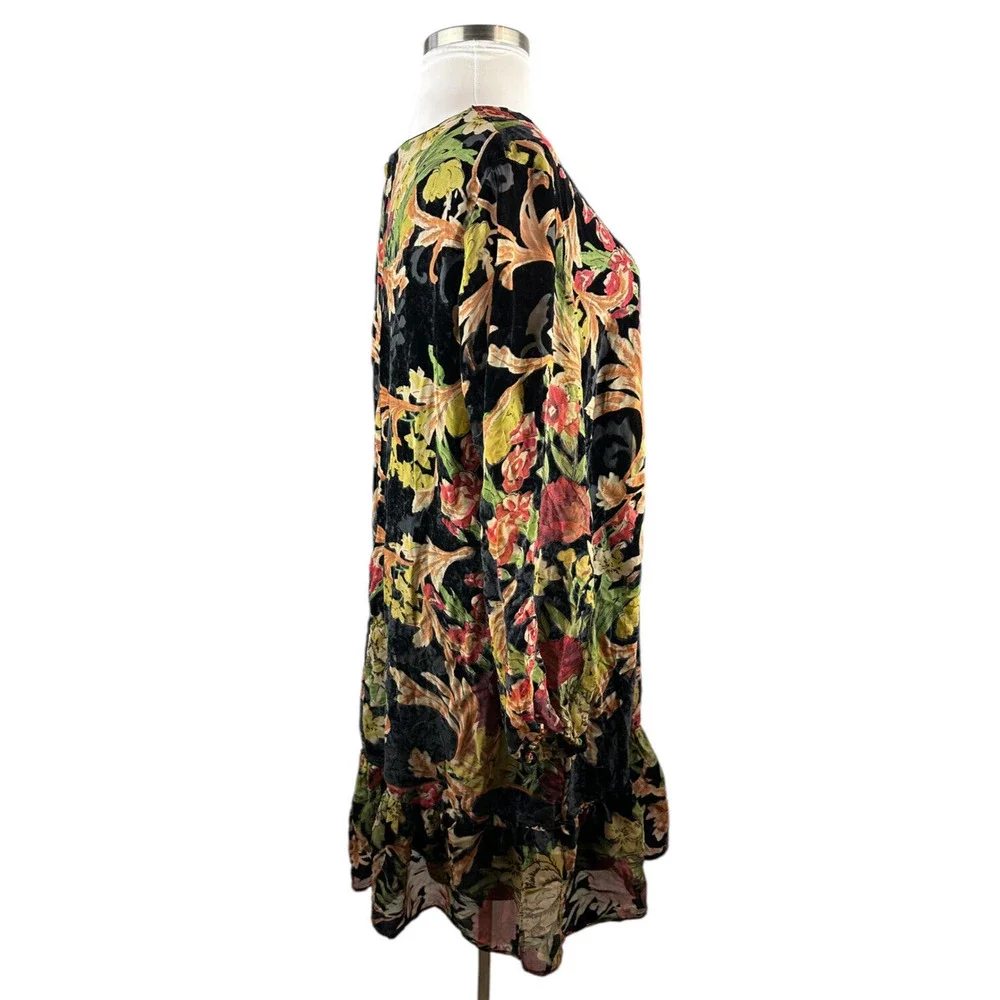 ABS Collection Crushed Velvet Floral Dress Long Sleeve Ruffle Black Plus Size 22 - Picture 9 of 15